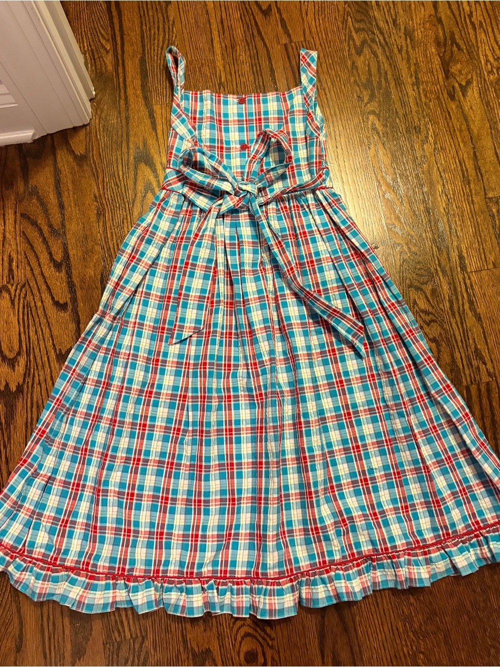 Strasburg Girls’ Size 8 Blue and Red Plaid Sundress with Pockets - Picture 2 of 7